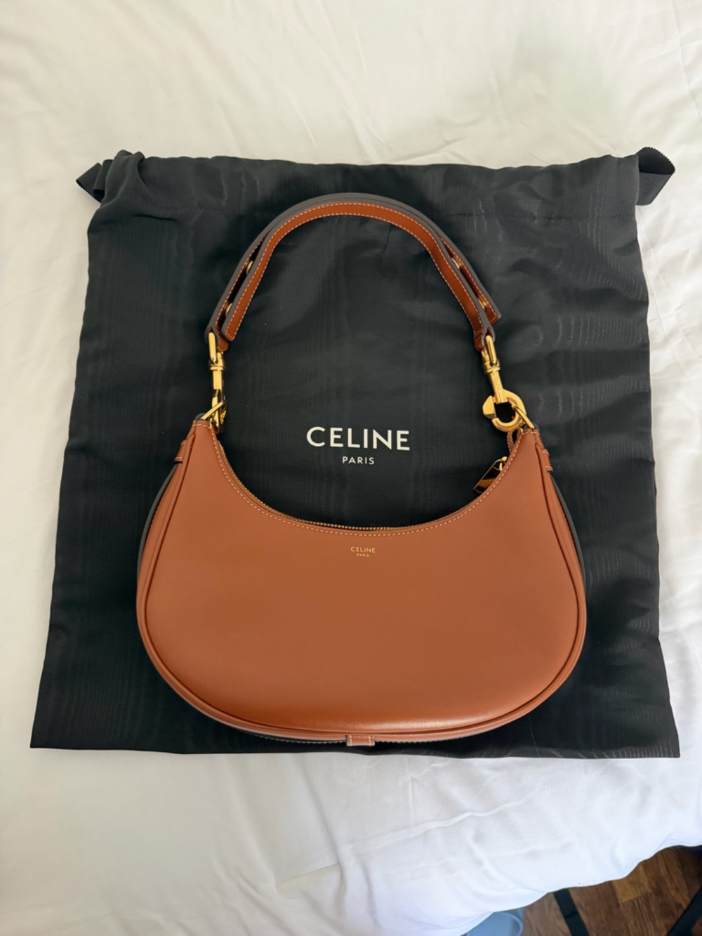 Celine Ava Brown Leather Crescent Shoulder Bag with Gold Hardware - Picture 2 of 5